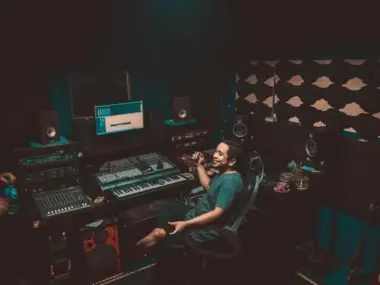 in studio making beats